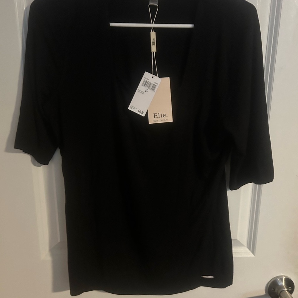 Elie Tahari Black Fitted 3/4 Sleeve Blouse
